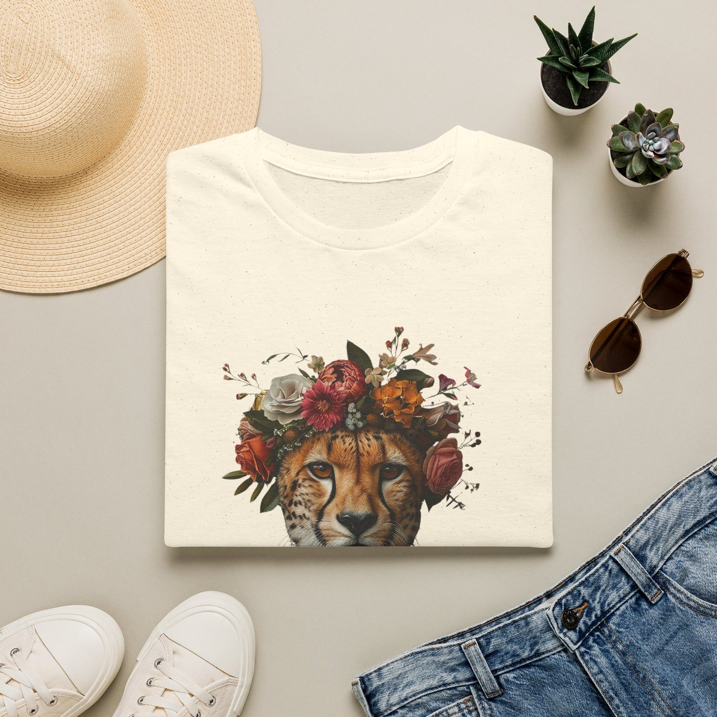 Floral Crown Cheetah T-Shirt | Leopard Portrait Tee