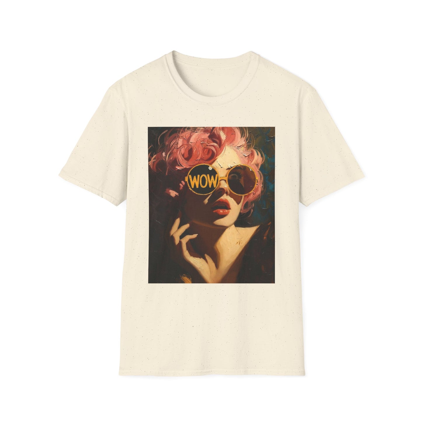 Retro Pink-Haired Woman with WOW Sunglasses T-Shirt | Pop Art Graphic Tee