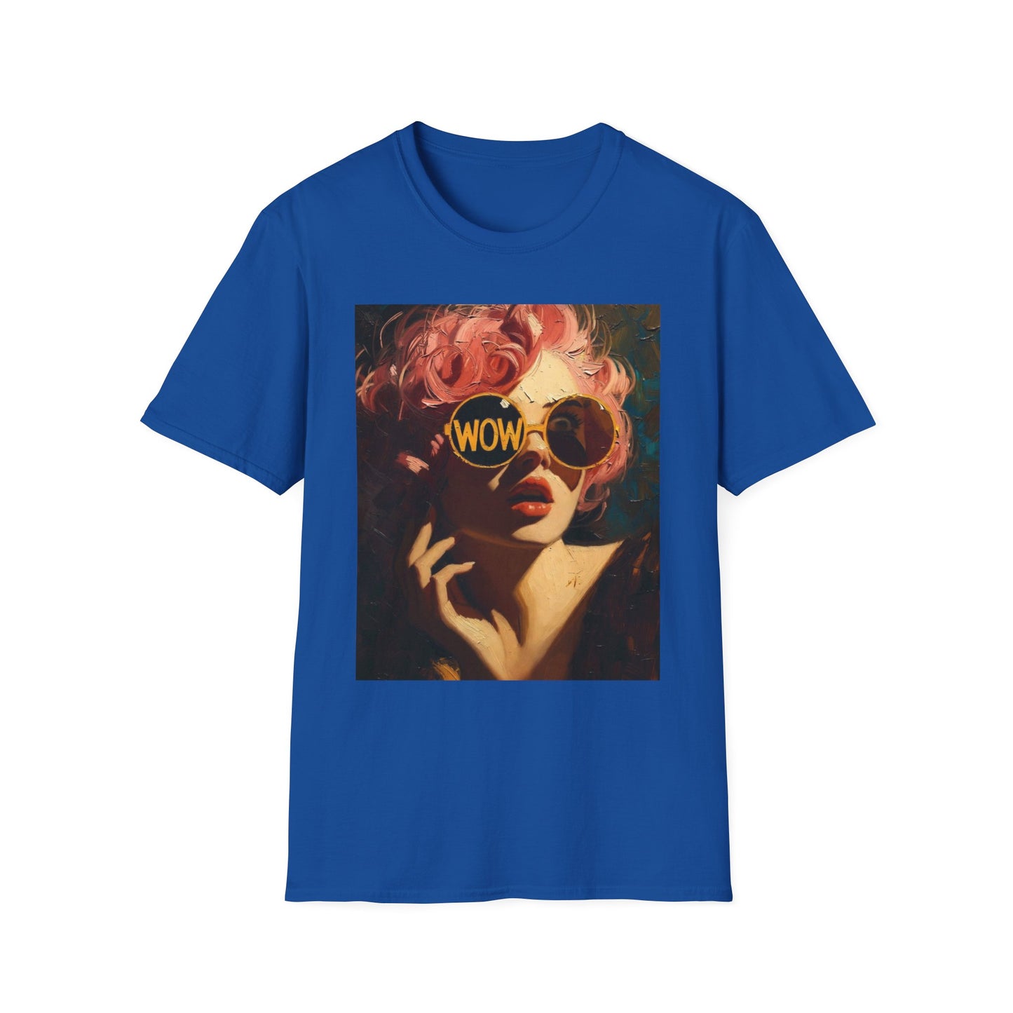 Retro Pink-Haired Woman with WOW Sunglasses T-Shirt | Pop Art Graphic Tee