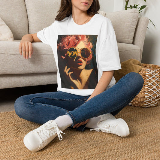 Retro Pink-Haired Woman with WOW Sunglasses T-Shirt | Pop Art Graphic Tee