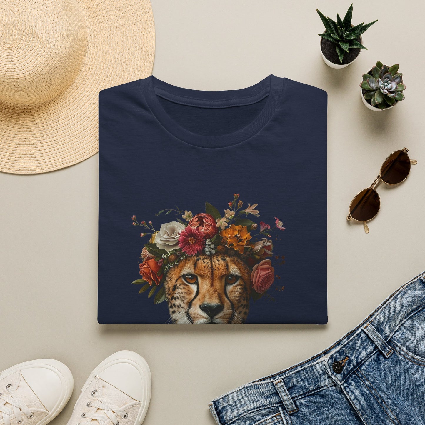 Floral Crown Cheetah T-Shirt | Leopard Portrait Tee