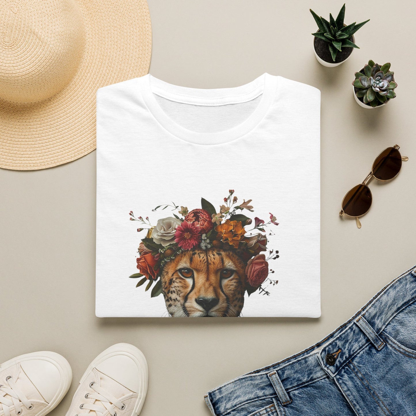 Floral Crown Cheetah T-Shirt | Leopard Portrait Tee